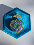14k Yellow Gold Heart Locket Pendant with Mint Tourmaline, Tanzanite, Emerald, Diamond | Indulgems
