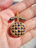 18k Solid Gold Vintage Diamond Ruby Sapphire Fruit Brooch Pendant | Indulgems | Apple Cherry Pomegranate