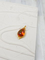 24K Gold Fire opal Pendant with Diamond