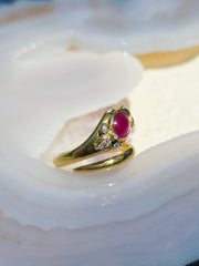 18k Gold Ruby Cabochon & Diamond Serpent Snake Ring sz 6.5 | Indulgems