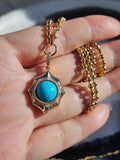 18k Solid Gold Sleeping Beauty Turquoise Gemstone Cabochon Pendant | Indulgems | Designs in Real Gold
