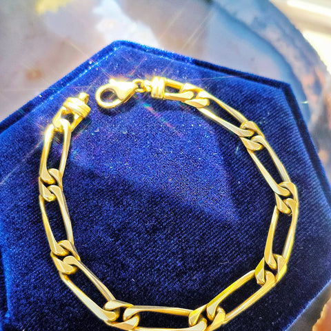 18k Solid Gold French Figaro Link Bracelet | Indulgems