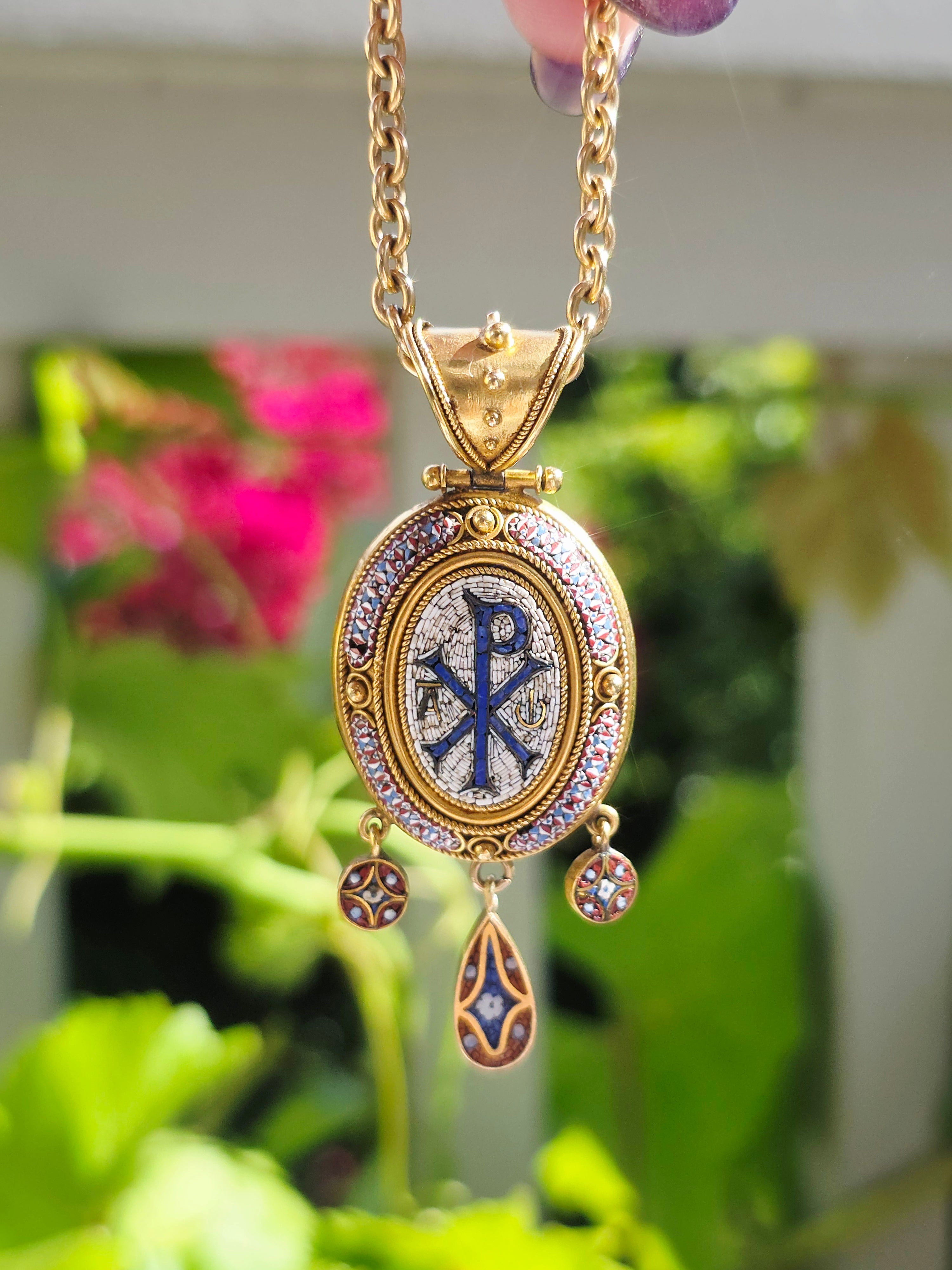 18k Solid Gold Antique Micromosaic Pendant Locket | Indulgems