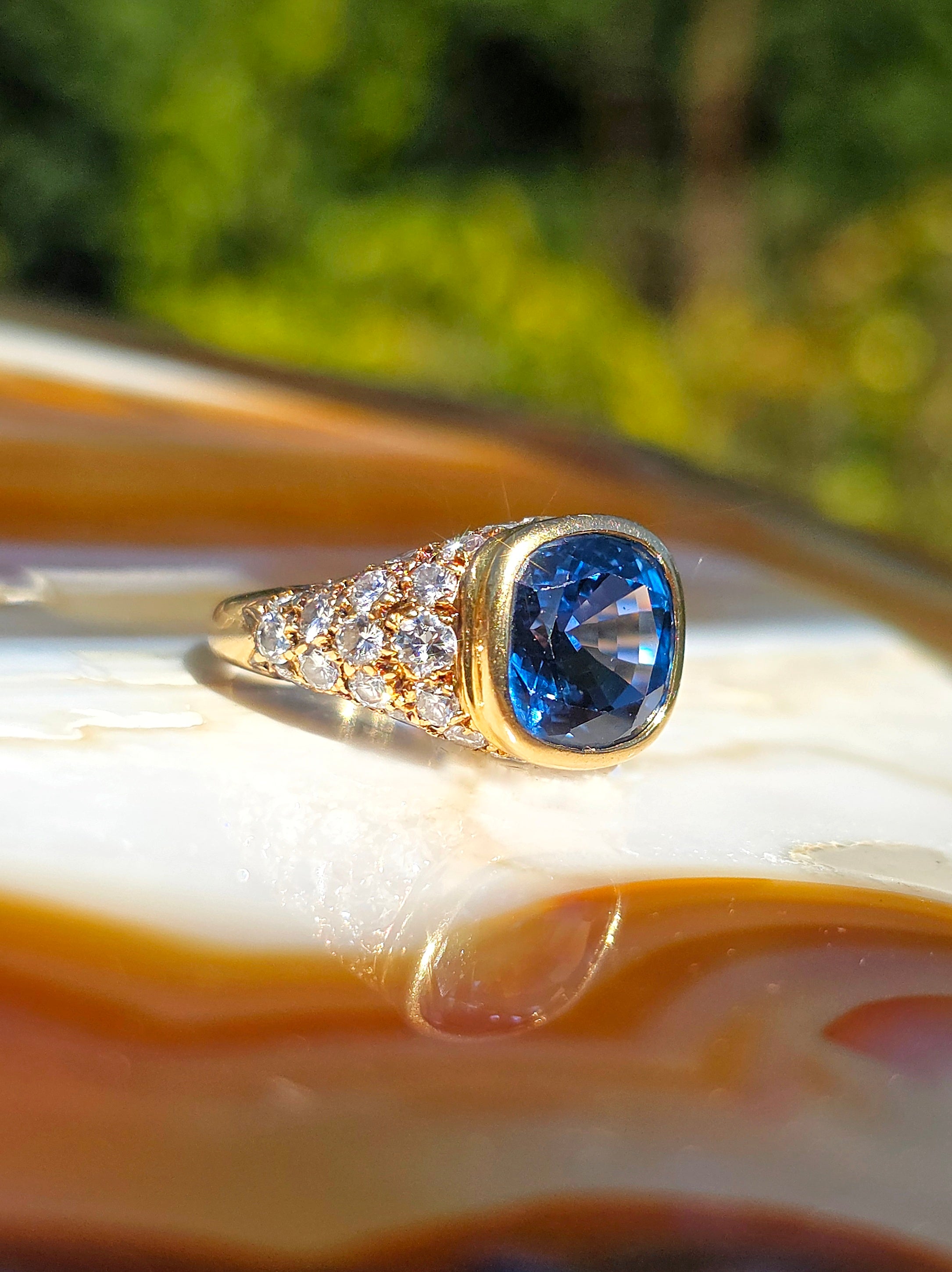 18k Solid Gold 5.8ct Royal Blue Sapphire & Diamond Vintage Ring Size 6.5 | Indulgems