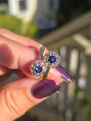 Antique 18k Gold Sapphire & Rose-Cut Diamond Ring size8.5 | Indulgems