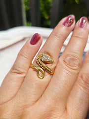 18k Solid Gold Diamond Snake Serpent Ring sz 8 | Indulgems