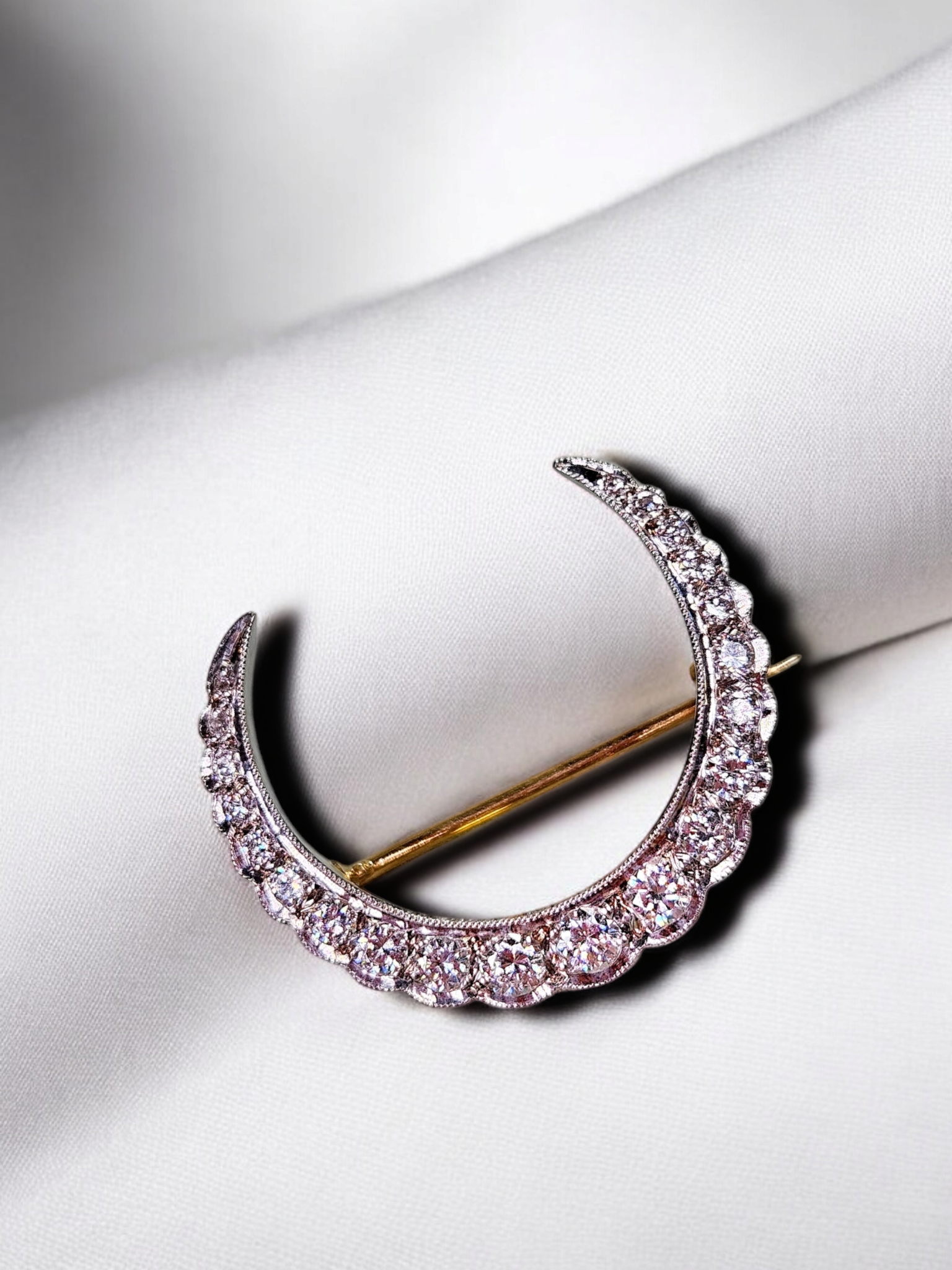 14k Gold Diamond Crescent Moon Brooch | Indulgems