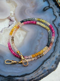 18k Solid Gold Multicolor Sapphire Faceted Gemstone Bead Necklace 17" | Indulgems | Designs in Real Gold