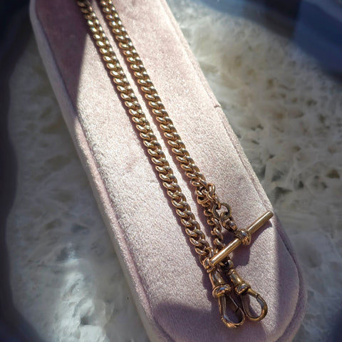Antique 9k Rose Gold Watch Chain T Bar Necklace | Indulgems