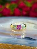 14k Yellow Gold Brazilian Paraiba & Pink Tourmaline Ring Size 7 | Indulgems | Aurora
