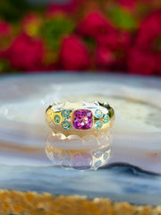 14k Yellow Gold Brazilian Paraiba & Pink Tourmaline Ring Size 7 | Indulgems | Aurora
