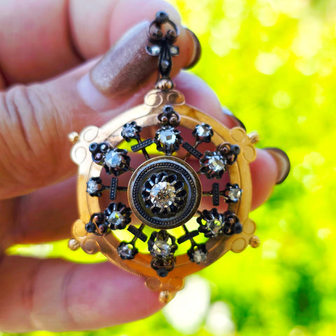 18k Solid Gold & Silver Antique Diamond Pendant | Indulgems