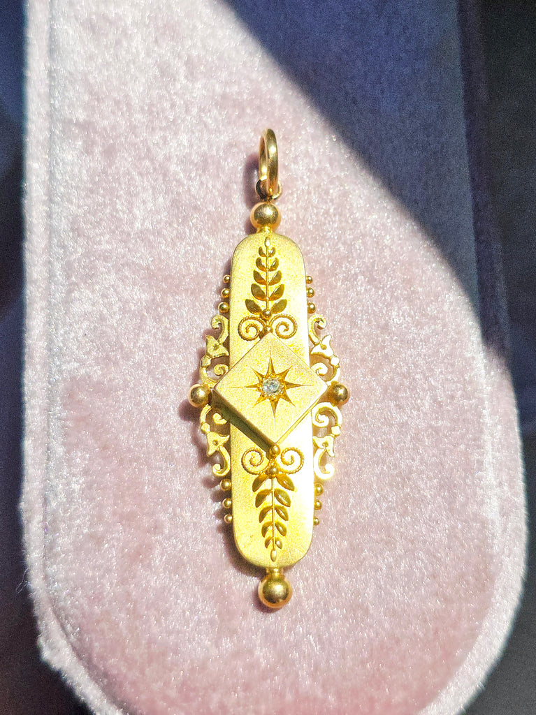 15K Gold Botanical Themed Diamond Accent Pendant | Indulgems | Antique Revival