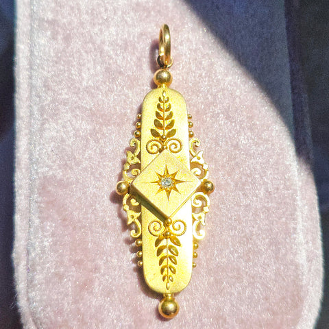 15K Gold Botanical Themed Diamond Accent Pendant | Indulgems | Antique Revival