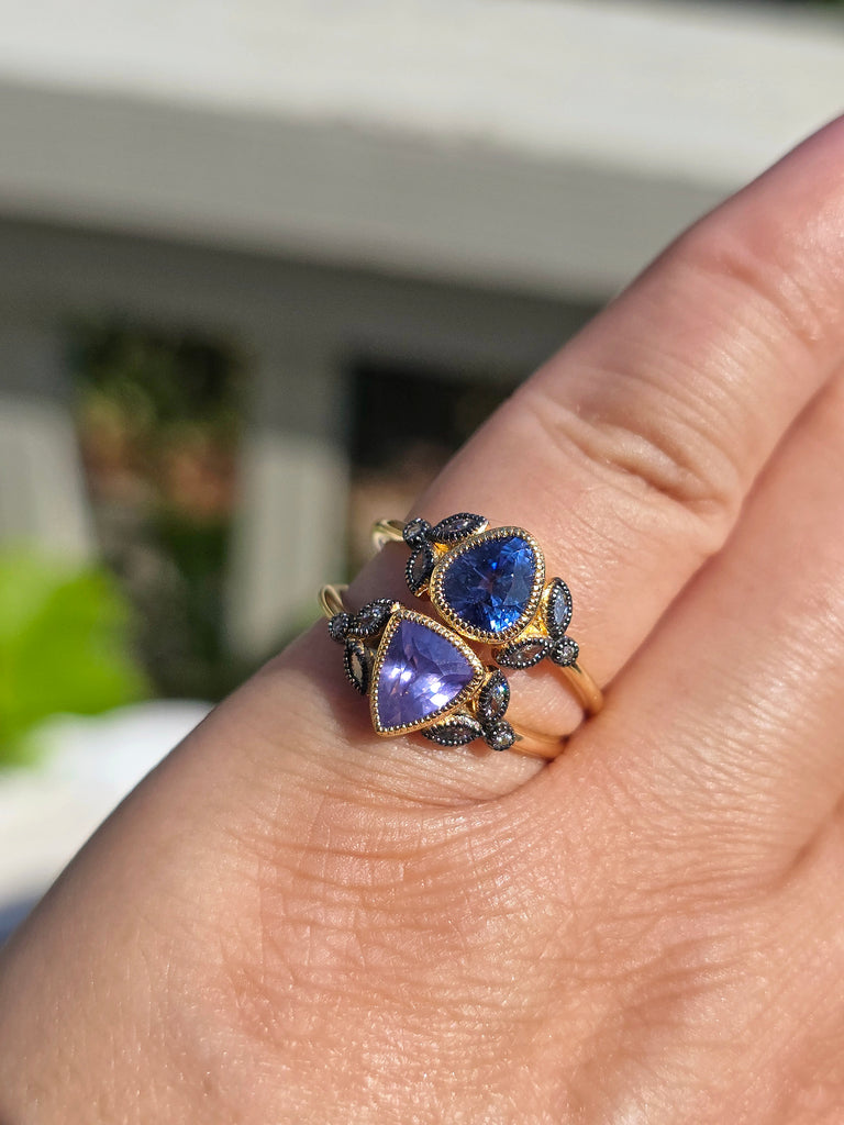 18k Yellow Gold Gemstone Laurel Rings Sz 7 | Indulgems