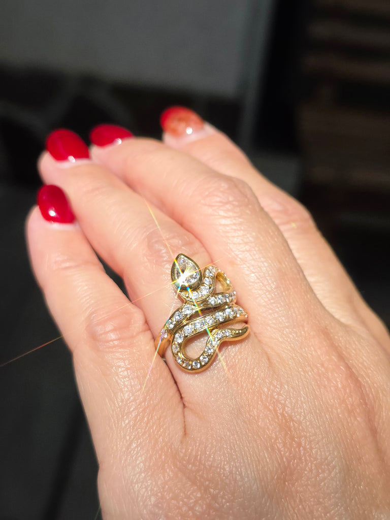 18k Solid Gold Diamond Snake Ring Sz 6.5 | Indulgems
