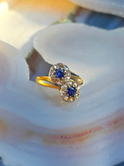 Antique 18k Gold Sapphire & Rose-Cut Diamond Ring size8.5 | Indulgems