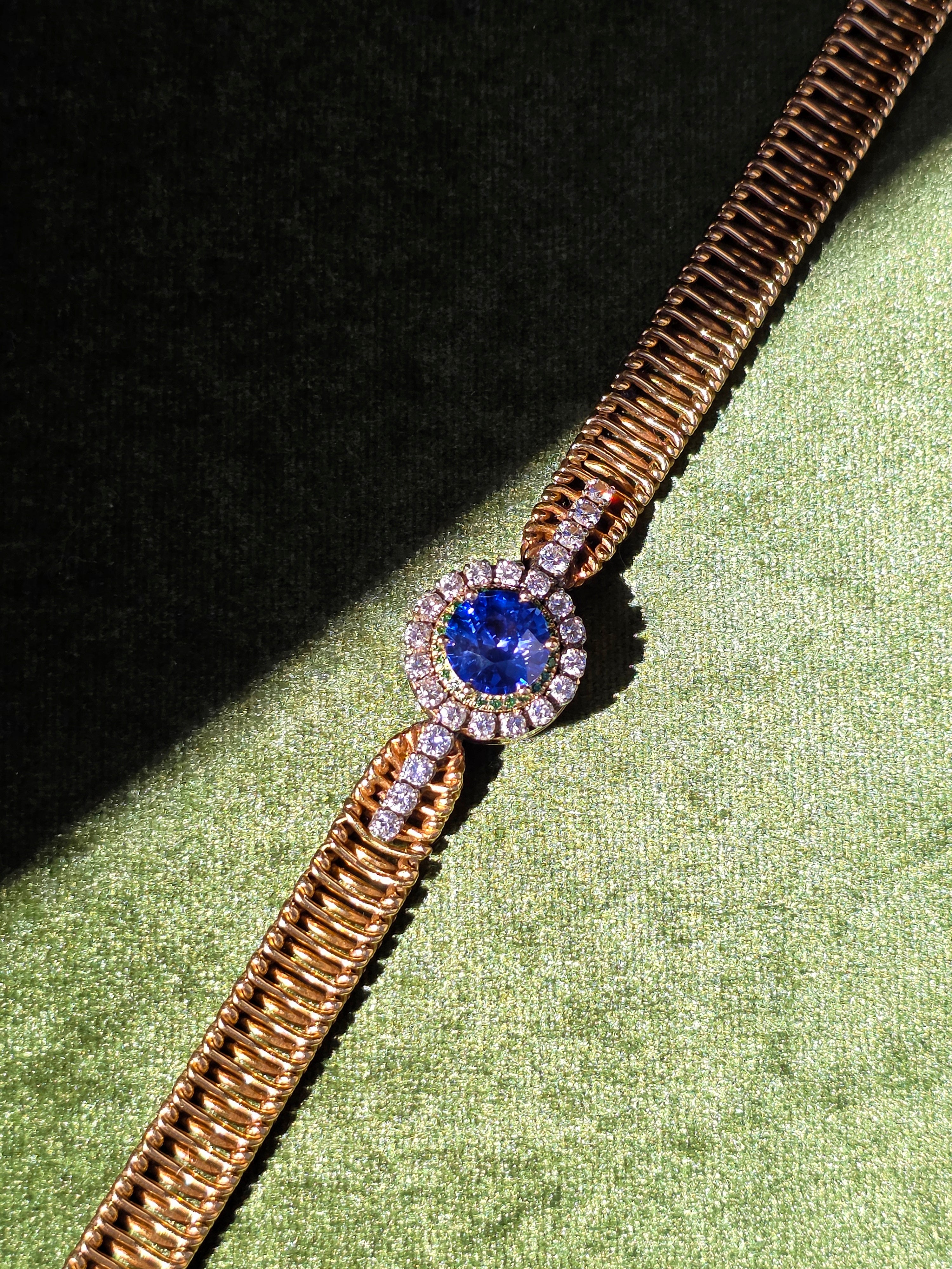 18k Solid Gold Vintage Jaeger Lecoultre Watch Ceylon Sapphire Bracelet | Indulgems