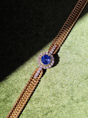 18k Solid Gold Vintage Jaeger Lecoultre Watch Ceylon Sapphire Bracelet | Indulgems