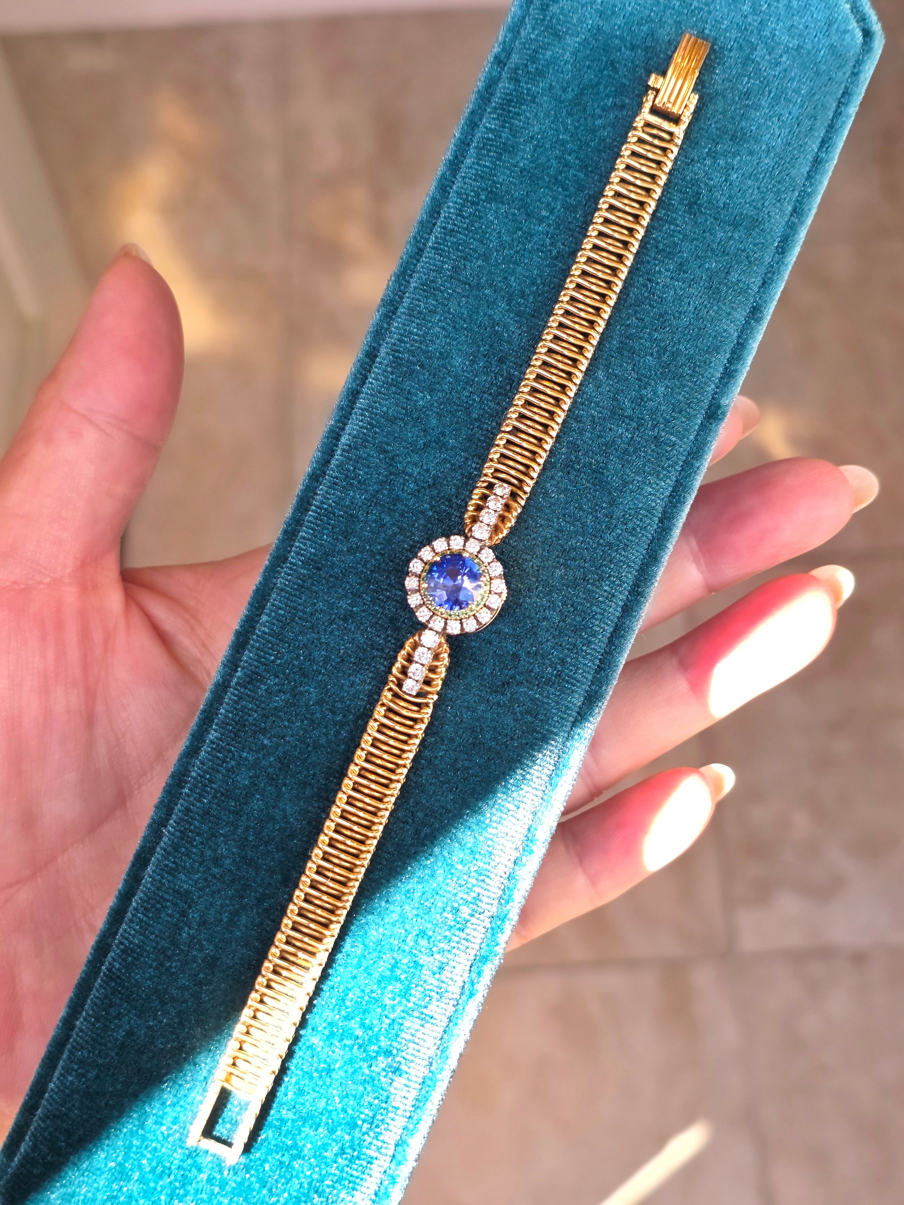 18k Solid Gold Vintage Jaeger Lecoultre Watch Ceylon Sapphire Bracelet | Indulgems