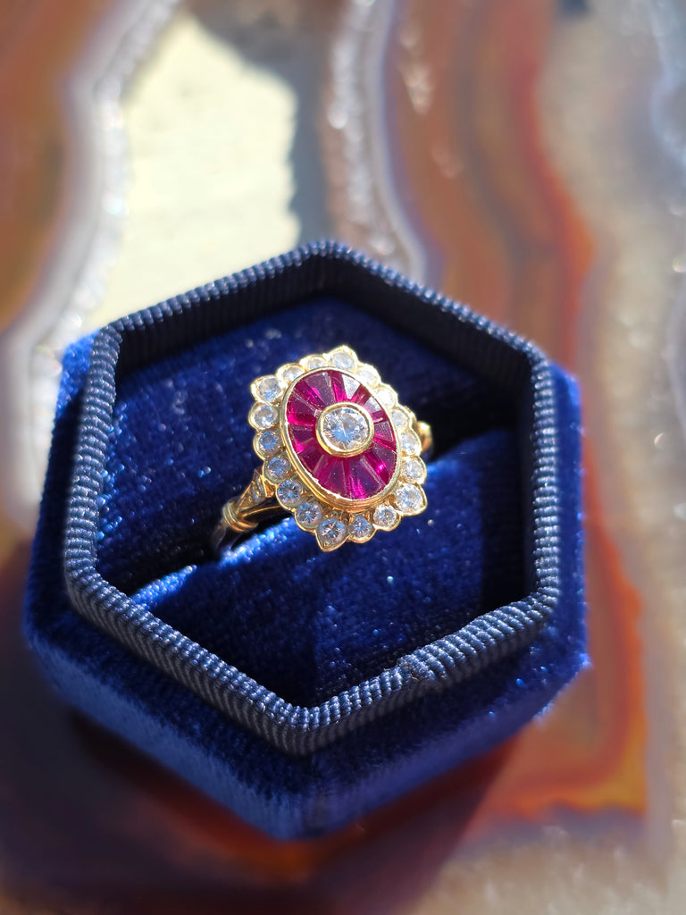18k Solid Gold Vintage Ruby Diamond Ring Size 7.5 | Indulgems