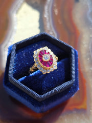 18k Solid Gold Vintage Ruby Diamond Ring Size 7.5 | Indulgems