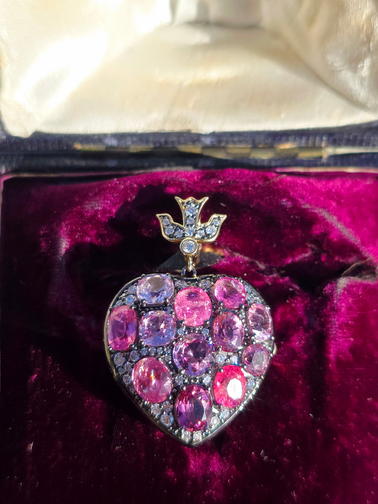 9ct Pink Spinel Heart Locket Pendant in Platinum & 14K Gold | Indulgems