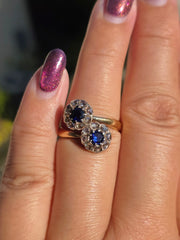 Antique 18k Gold Sapphire & Rose-Cut Diamond Ring size8.5 | Indulgems