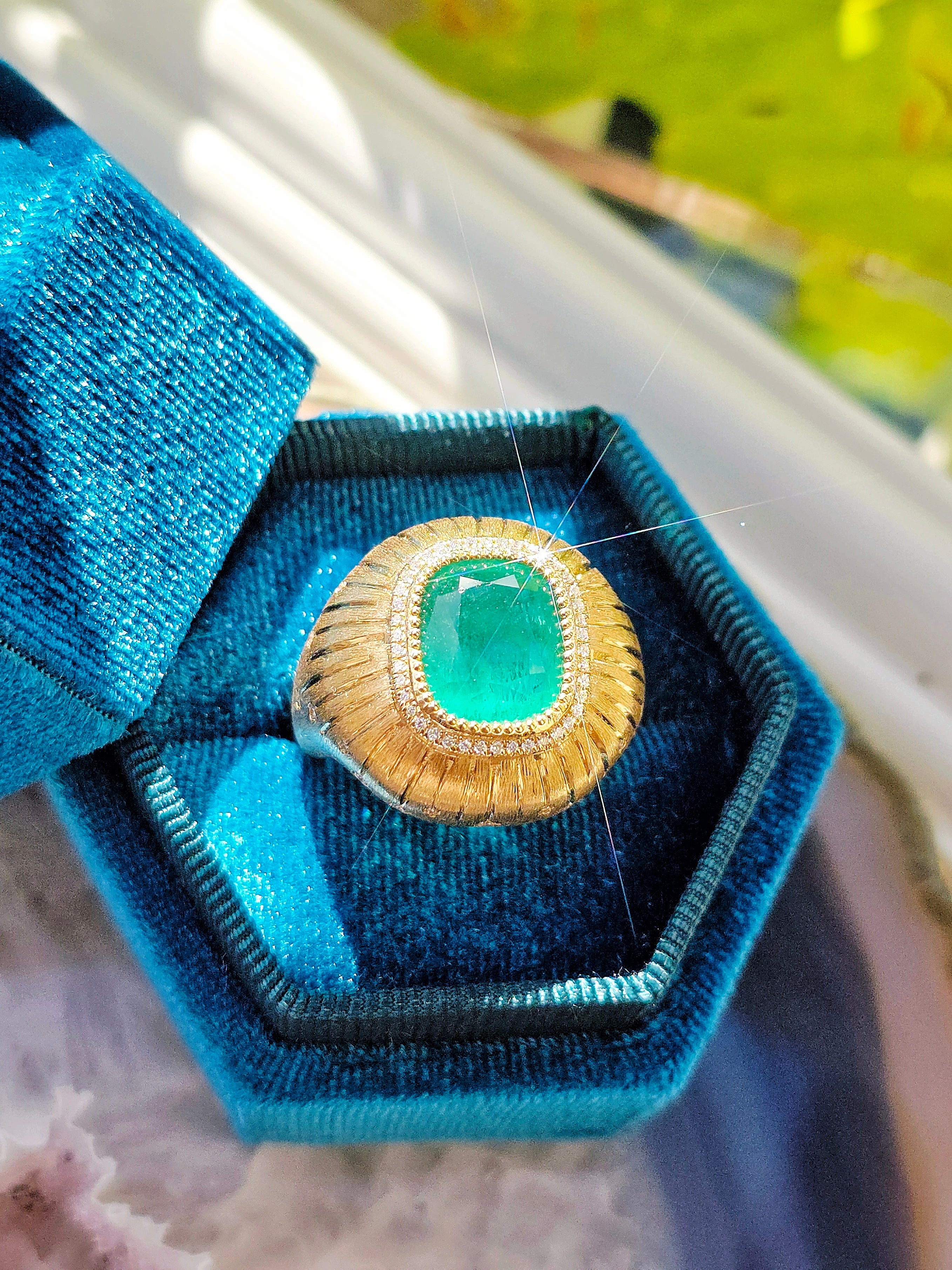 18k Solid Gold 6.8 Carat Zambian Emerald Cushion Statement Signet