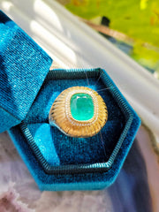 18k Solid Gold 6.8 Carat Zambian Emerald Cushion Statement Signet