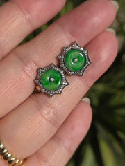 14k Yellow Gold Burmese Jadeite Donut Diamond Earrings | Indulgems