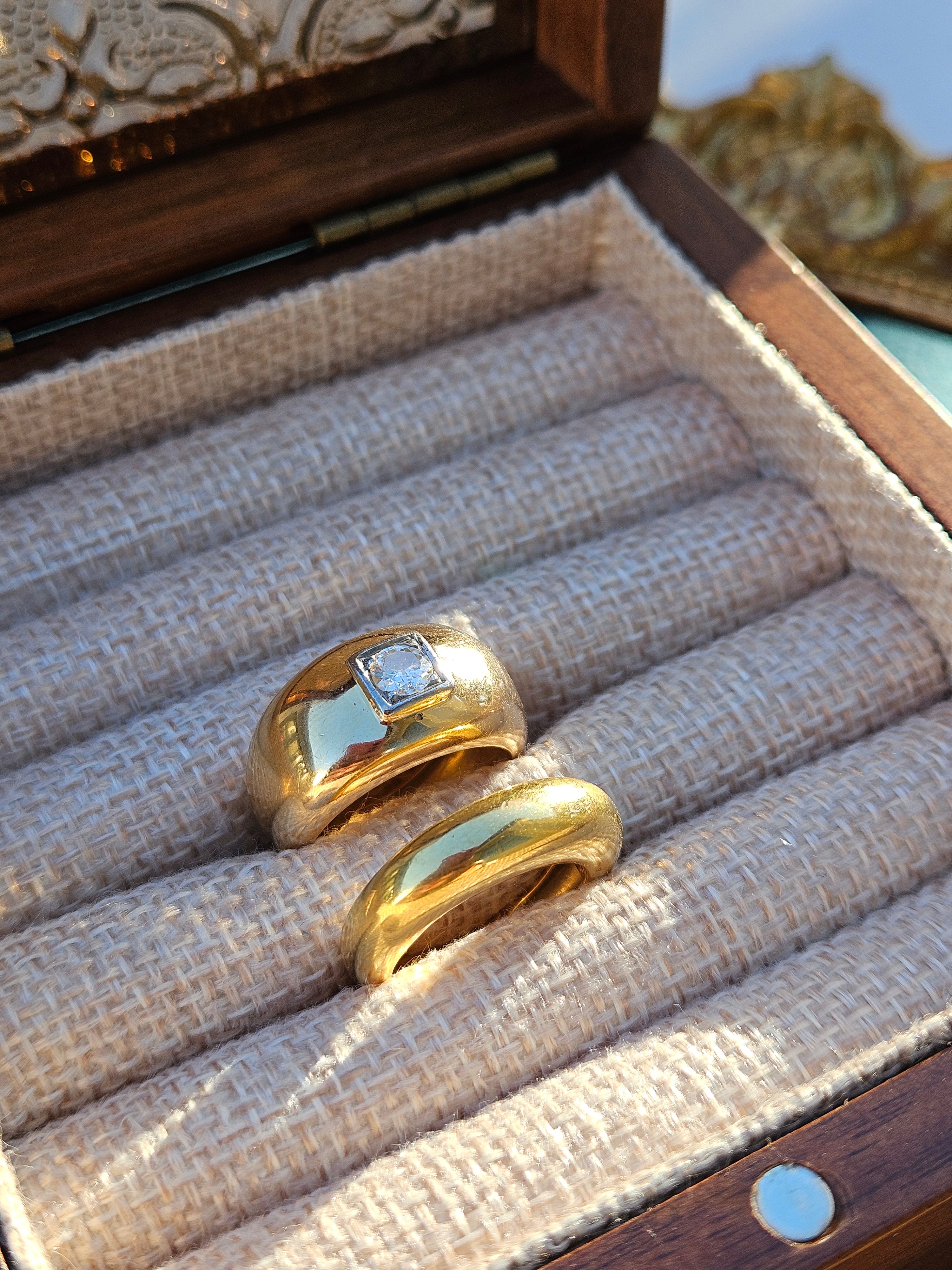 18k Solid Gold Old Cut Diamond Donut Chunky Ring | Indulgems | Antique Vintage Jewelry