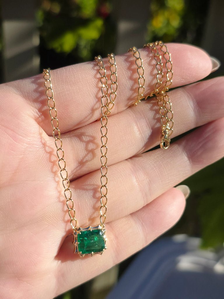 14k Yellow Gold Zambian Emerald Aurora Necklace | Indulgems