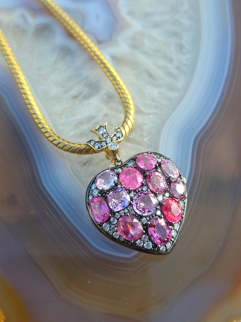 9ct Pink Spinel Heart Locket Pendant in Platinum & 14K Gold | Indulgems