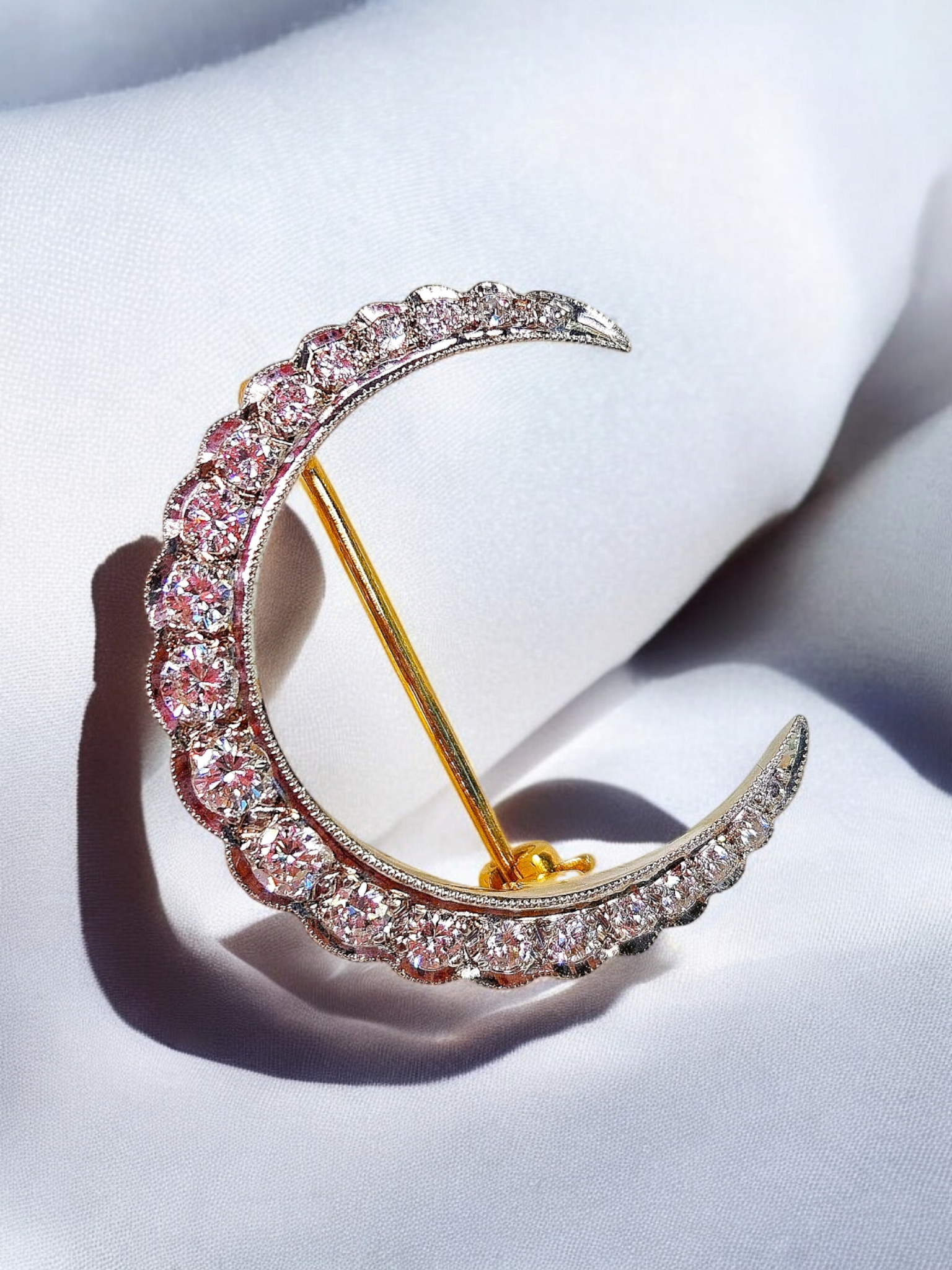 14k Gold Diamond Crescent Moon Brooch | Indulgems