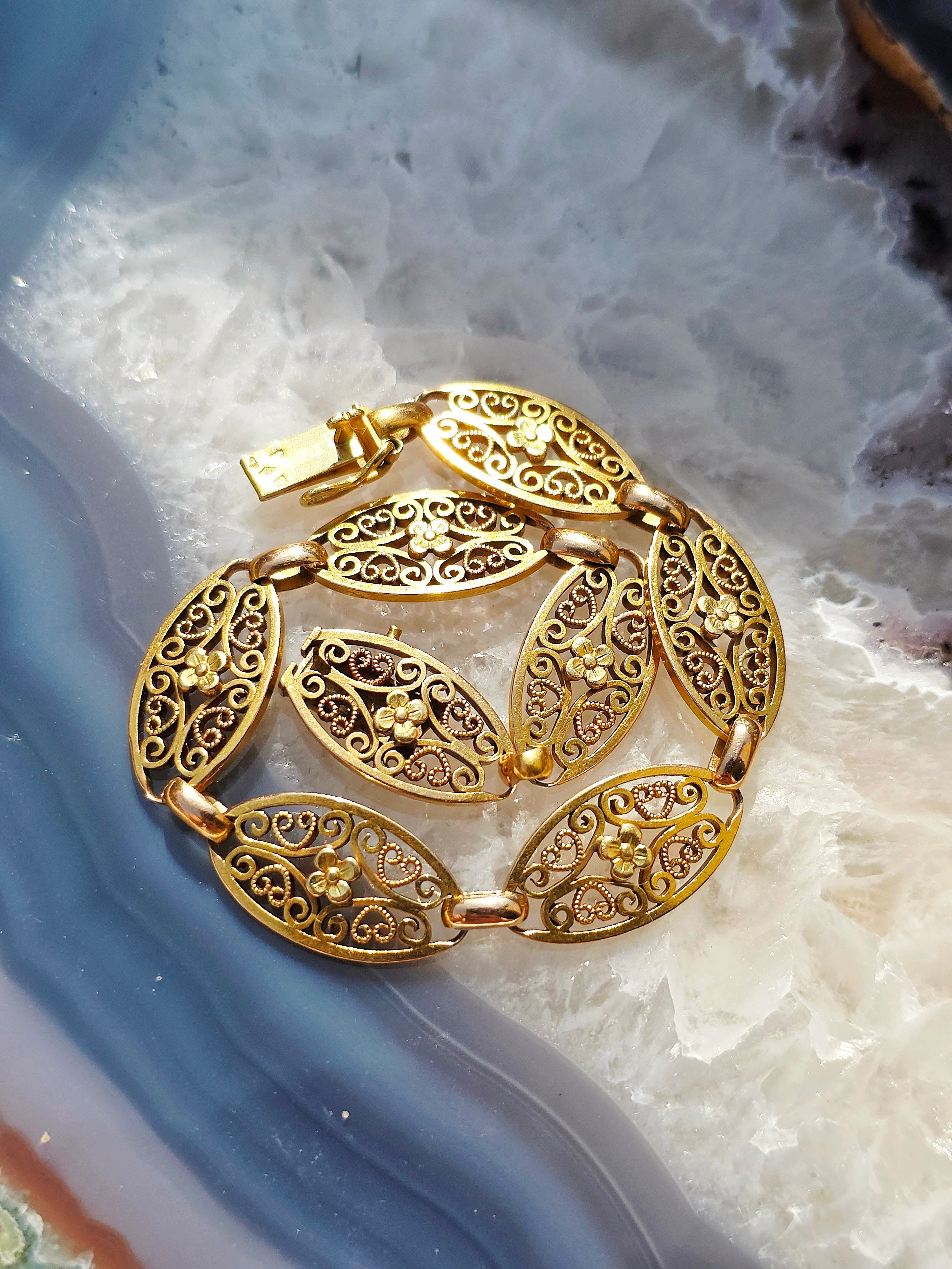 18k Solid Gold French Filigree Chain Bracelet | Indulgems
