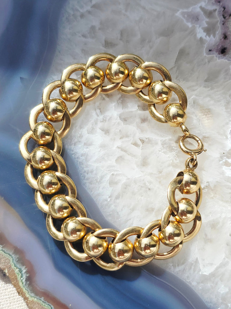 14k Solid Gold Vintage Ball & Circle Unique Chunky Bracelet | Indulgems