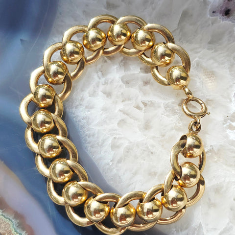 14k Solid Gold Vintage Ball & Circle Unique Chunky Bracelet | Indulgems