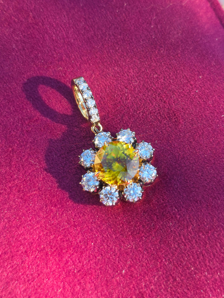 14k Yellow Gold Sphene & Lab Diamond Pendant | Indulgems | Diana Collection