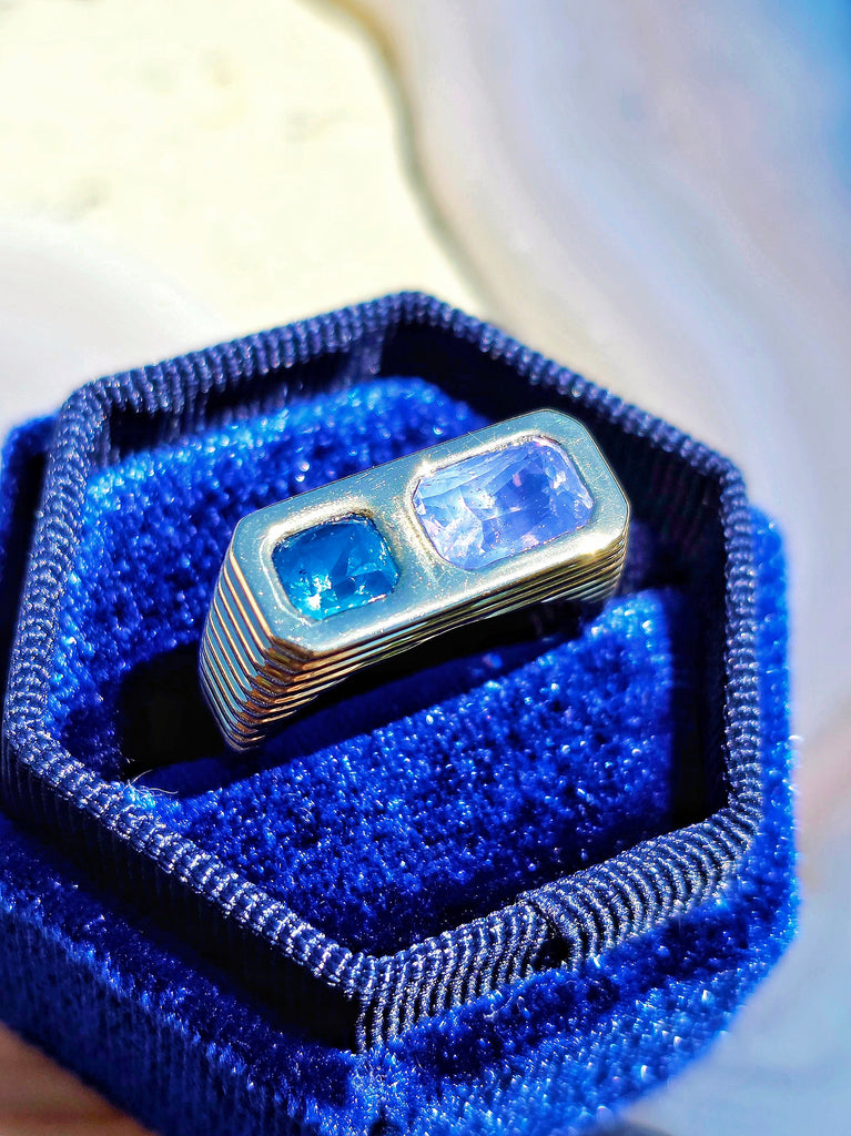 14k Yellow Gold Teal Lilac Sapphire Ring Size 8 | Indulgems | Duality