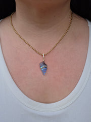 14k Solid Gold Handcarved Labradorite Seashell Pendant | Indulgems