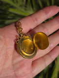 18k Solid Gold French Eagle Head Hallmark Colombian Emerald Rose-cut Diamond Locket Pendant Antique | Indulgems