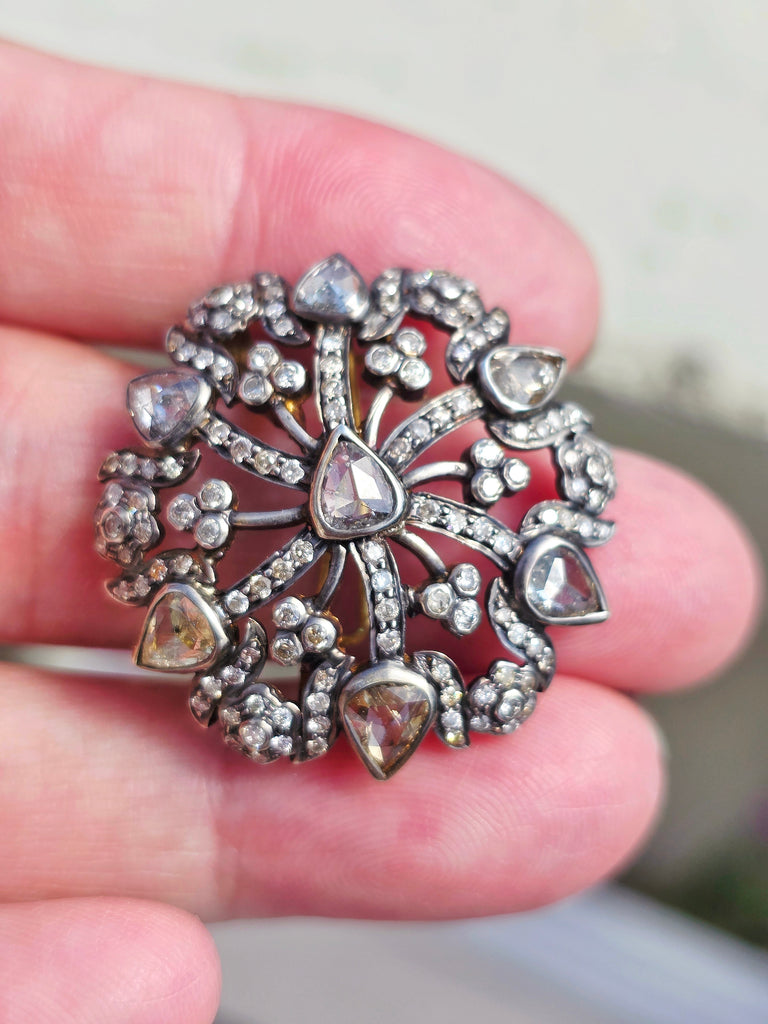 Antique 5 Carat Rose-cut Diamond Brooch Pendant in Silver | Indulgems