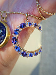 Tanzanite & Diamond 14K Gold Crescent Moon Pendant