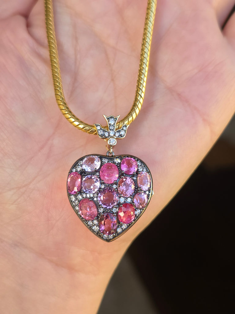 9ct Pink Spinel Heart Locket Pendant in Platinum & 14K Gold | Indulgems