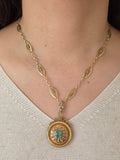 18k Solid Gold French Eagle Head Hallmark Colombian Emerald Rose-cut Diamond Locket Pendant Antique | Indulgems