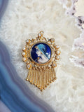 14k Yellow Gold Antique Enameled Bust Portrait Limoges Style Tassel Pendant Brooch | Indulgems