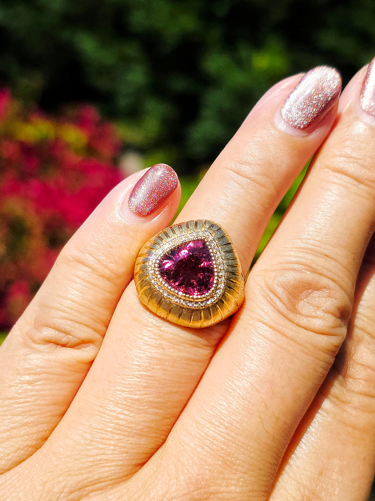 18k Solid Gold Pink Tourmaline Diamond Ring Sz 8 | Indulgems | Hanabi Collection