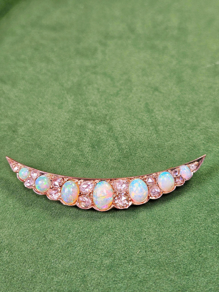 14k Yellow Gold Antique Opal & Rose-cut Diamond Brooch | Indulgems | Antique Jewelry