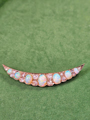 14k Yellow Gold Antique Opal & Rose-cut Diamond Brooch | Indulgems | Antique Jewelry